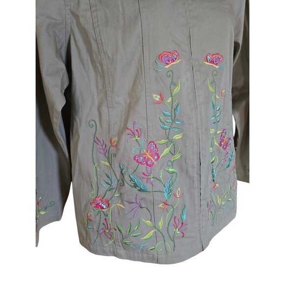 Butterfly Embroidered Khaki Zip-Up Jacket Long Sleeve Floral Design (see pic's) - Picture 11 of 12